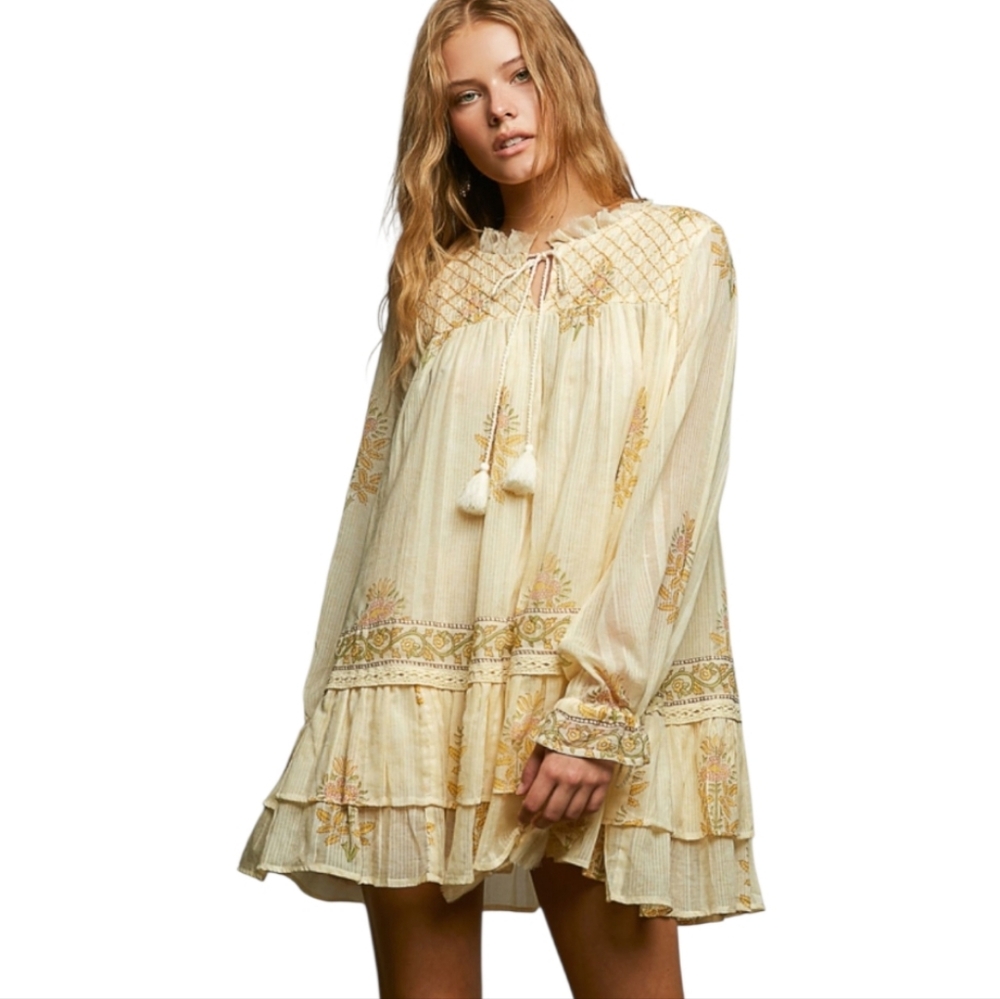 NS28. POL BOHEMIAN RELAXED FIT TIERED RUFFLE COTTON DRESS - Picture 4 of 4